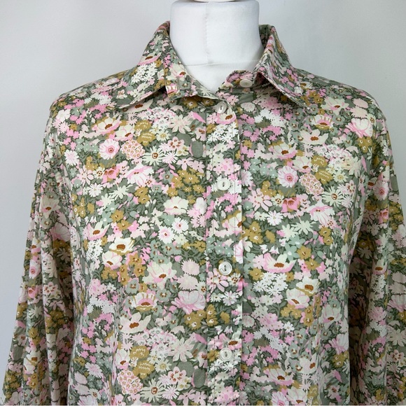 James Meade Liberty Print Shirt Size 16 Floral Cotton Long Sleeves Button Up - Picture 2 of 7